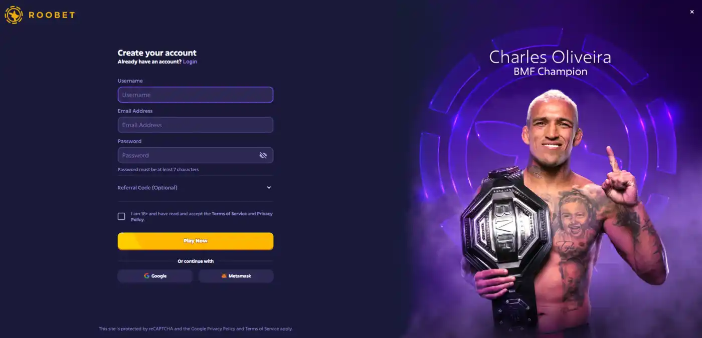 Roobet public account or verification entry interface