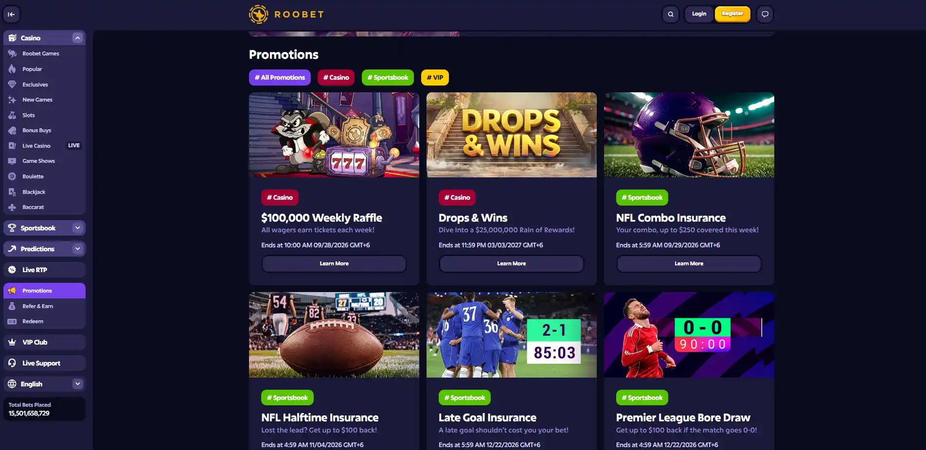 Roobet public rewards or RooWards interface
